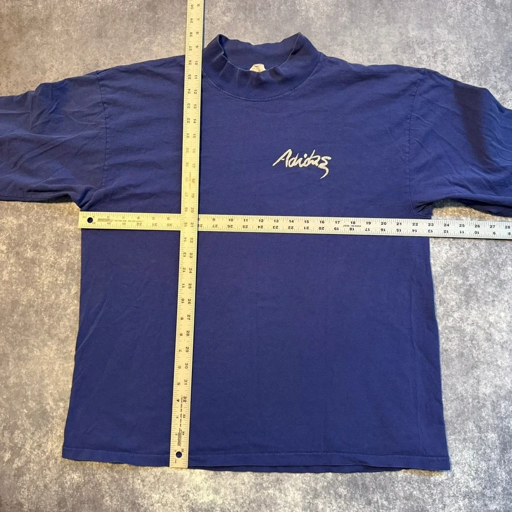 Vintage Adidas Mock Neck Long Sleeve Shirt Blue Men's XL Made in USA Graphic 80s